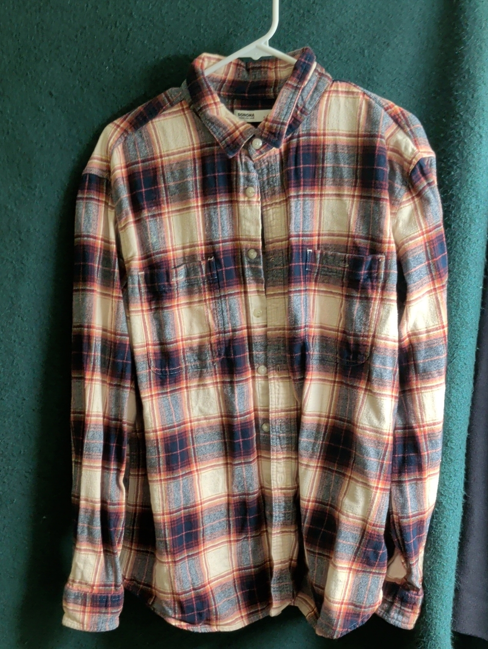 Sonoma Plaid Button-Down Shirt in Blue, Cream and Orange
